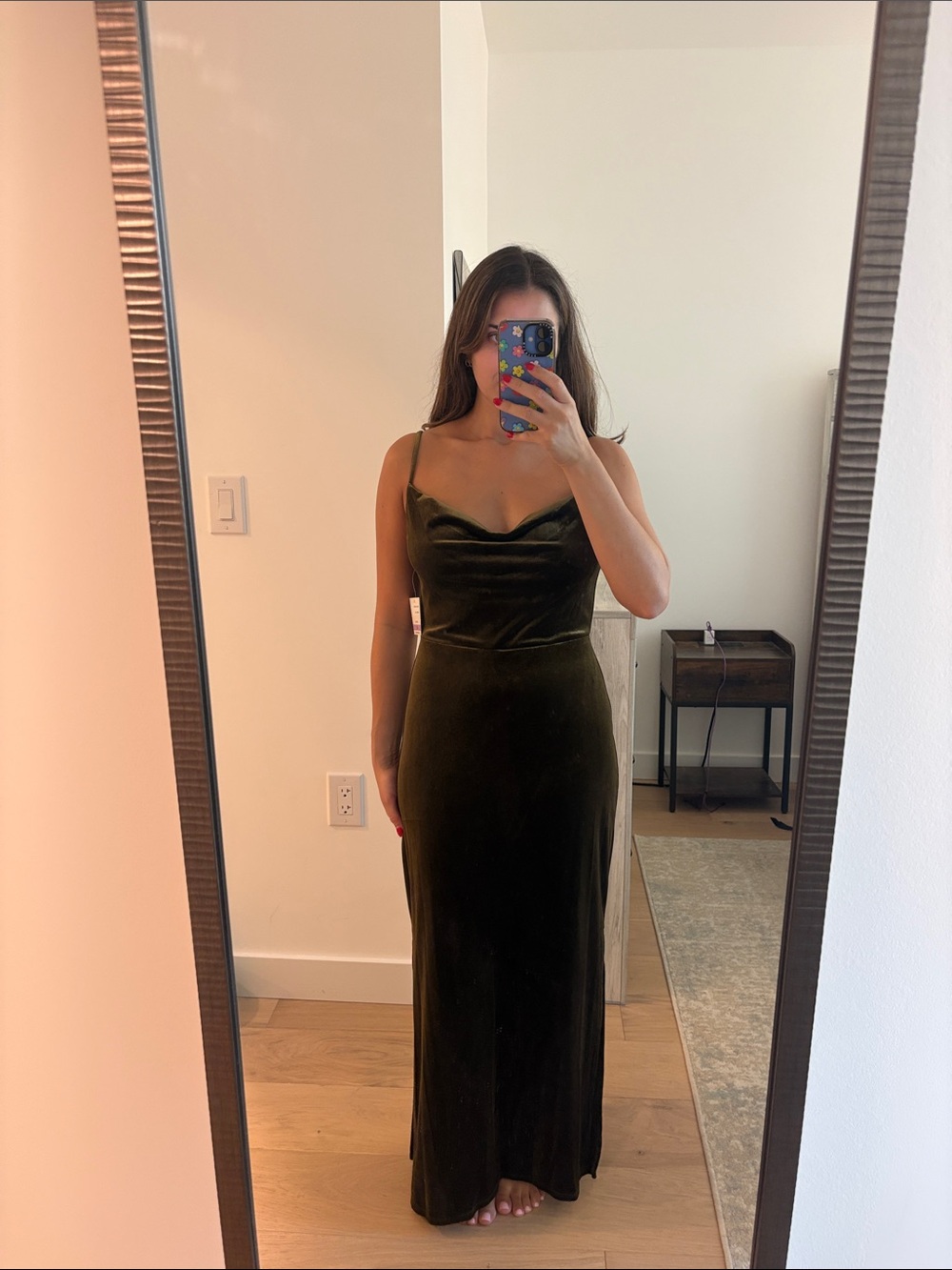 Olive Green Velvet Slip Dress - Women